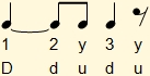 3-by-4 rhythm with the fourth note of first beat tied to the first eighth note of the second beat,  and rest in the second eigth or the third beat