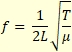 Fórmula para la frecuencia fundamental de una cuerda vibrante